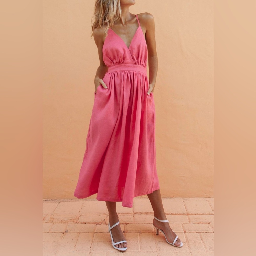 Posse Jackson Dress Linen Spaghetti Strap Low Back